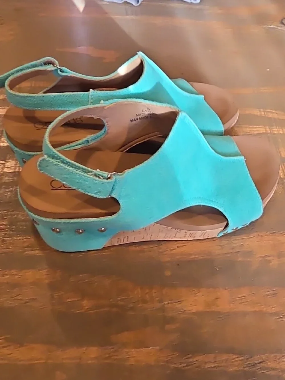 Corkys Turquoise Canvas Slingback Wedge Sandals